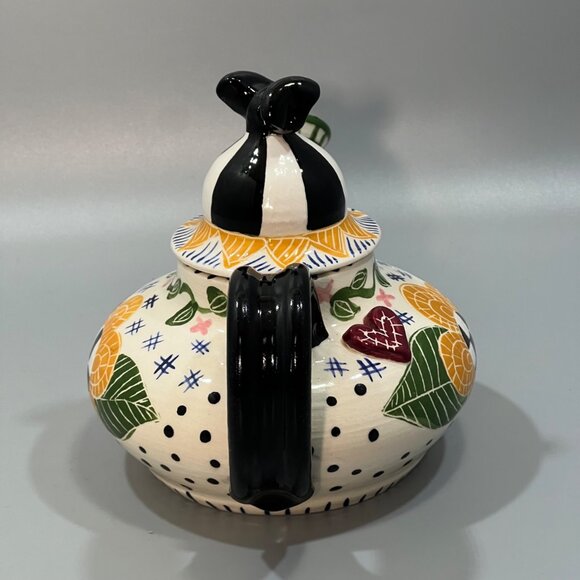 Vintage Meg Johnson Whimsical Teapot Ceramic Pottery Handmade and Painted Design - Picture 5 of 8